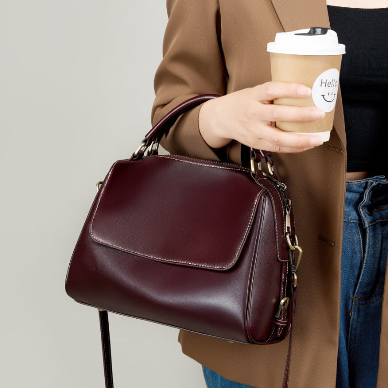 Genuine Leather Top-Handle Crossbody Tote Bag