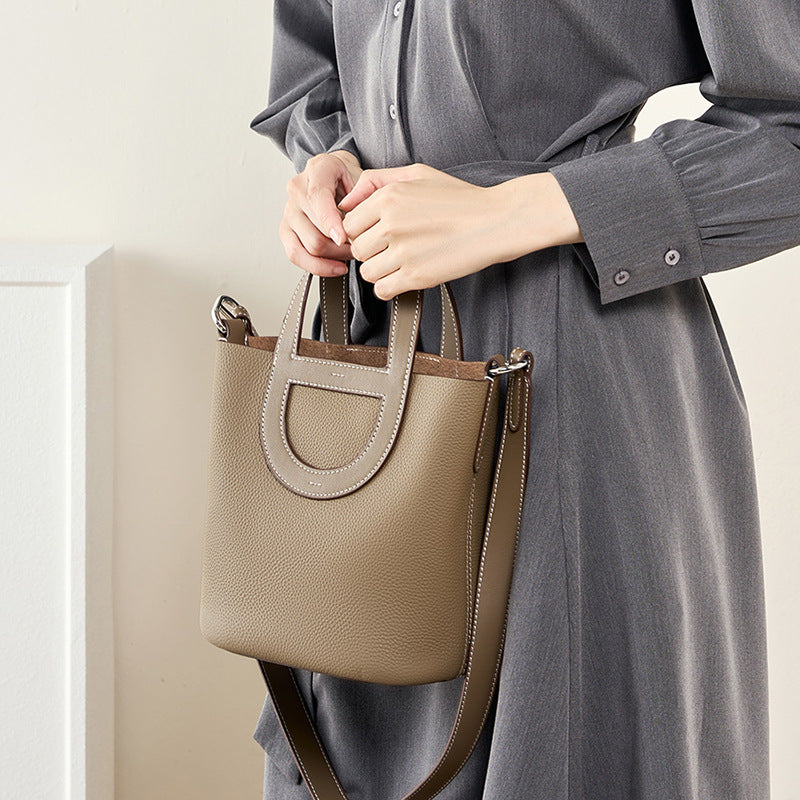 Minimalist Bucket Bag With Top Handles And Shoulder Strap