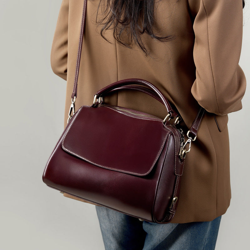 Genuine Leather Top-Handle Crossbody Tote Bag