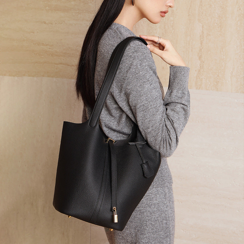 Large Capacity Shoulder Top Handle Bucket Bag