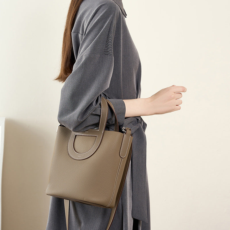 Minimalist Bucket Bag With Top Handles And Shoulder Strap