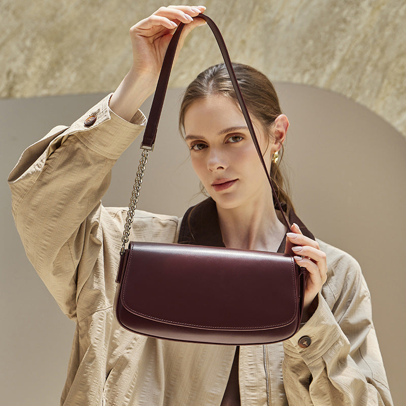 Genuine Leather Shoulder Crossbody Baguette Bag