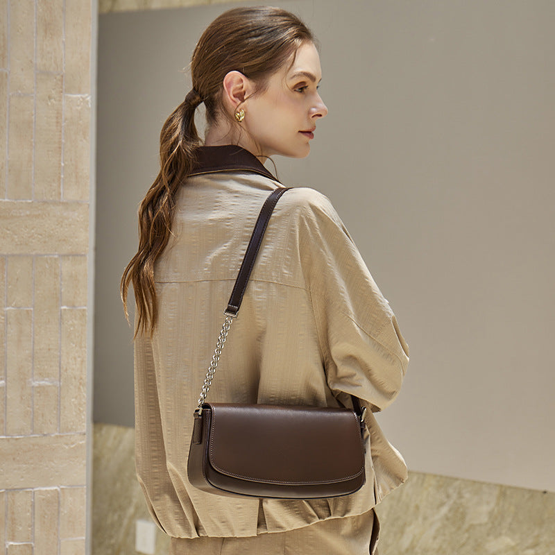 Genuine Leather Shoulder Crossbody Baguette Bag
