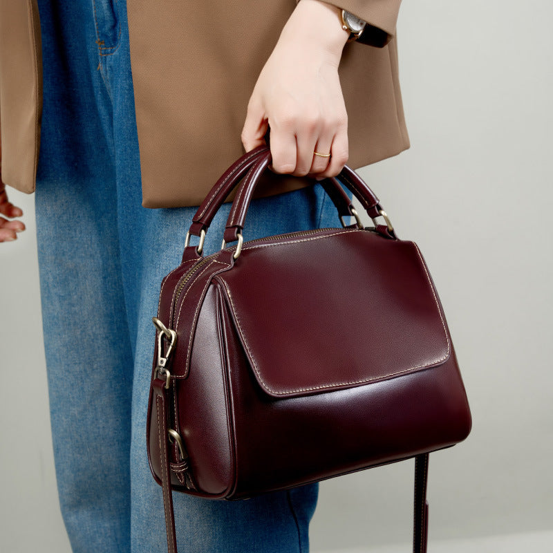 Genuine Leather Top-Handle Crossbody Tote Bag