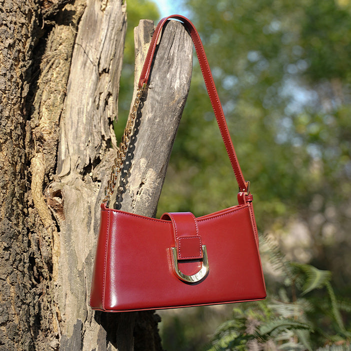 Genuine Leather Top-Handle Underarm Crossbody Bag