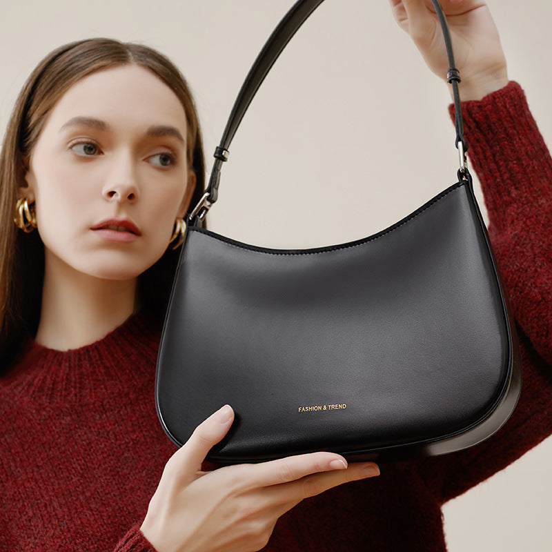Genuine Leather Top-Handle Underarm Bag