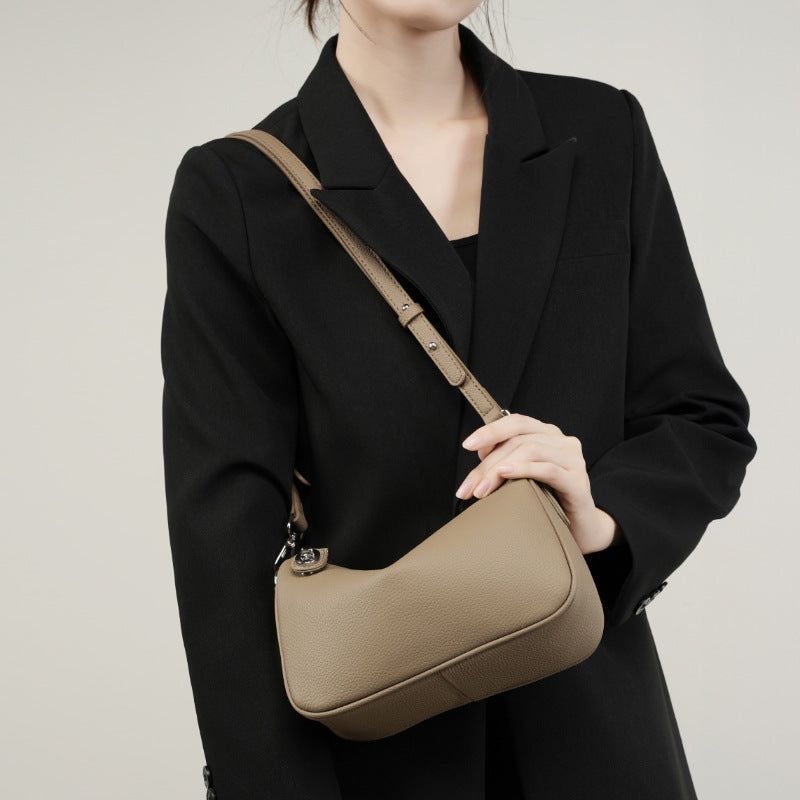 Genuine Leather Top-Handle Underarm Crossbody Bag