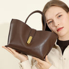Genuine Leather Top-Handle Crossbody Tote Bag