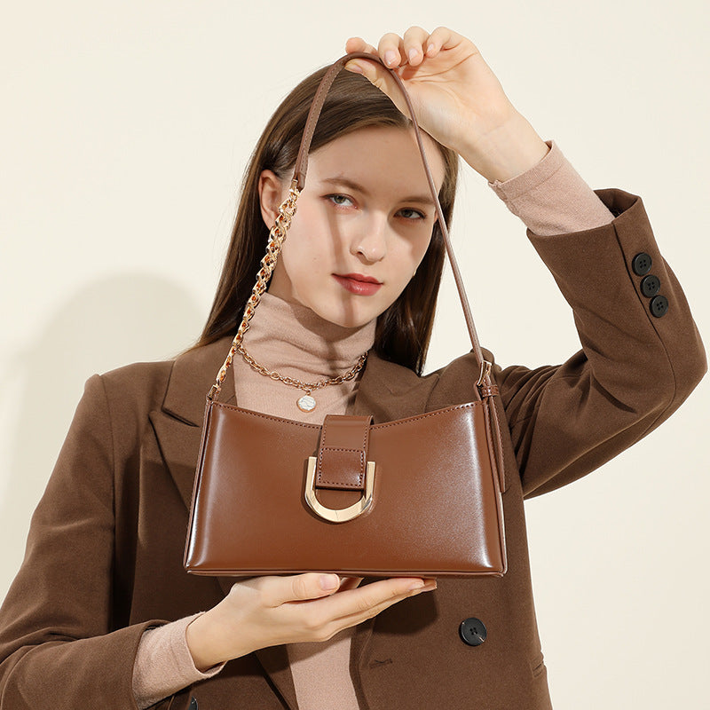 Genuine Leather Top-Handle Underarm Crossbody Bag