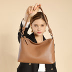 Genuine Leather Top-Handle Tote With Shoulder And Crossbody Strap