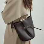 Genuine Leather Shoulder Crossbody Bucket Bag for Work