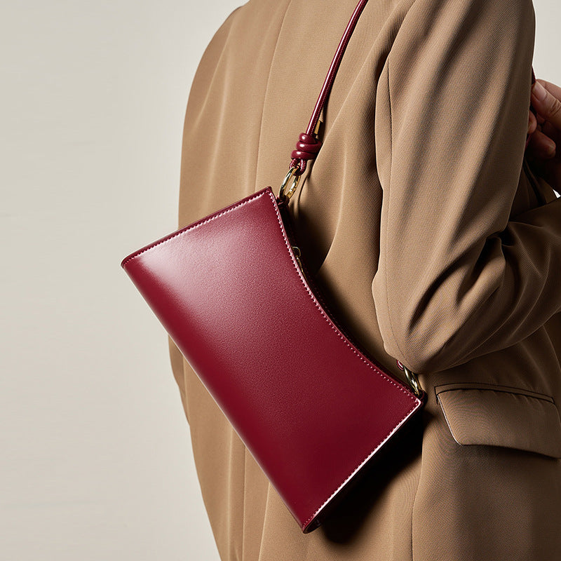 Genuine Leather Top-Handle Underarm Baguette Bag