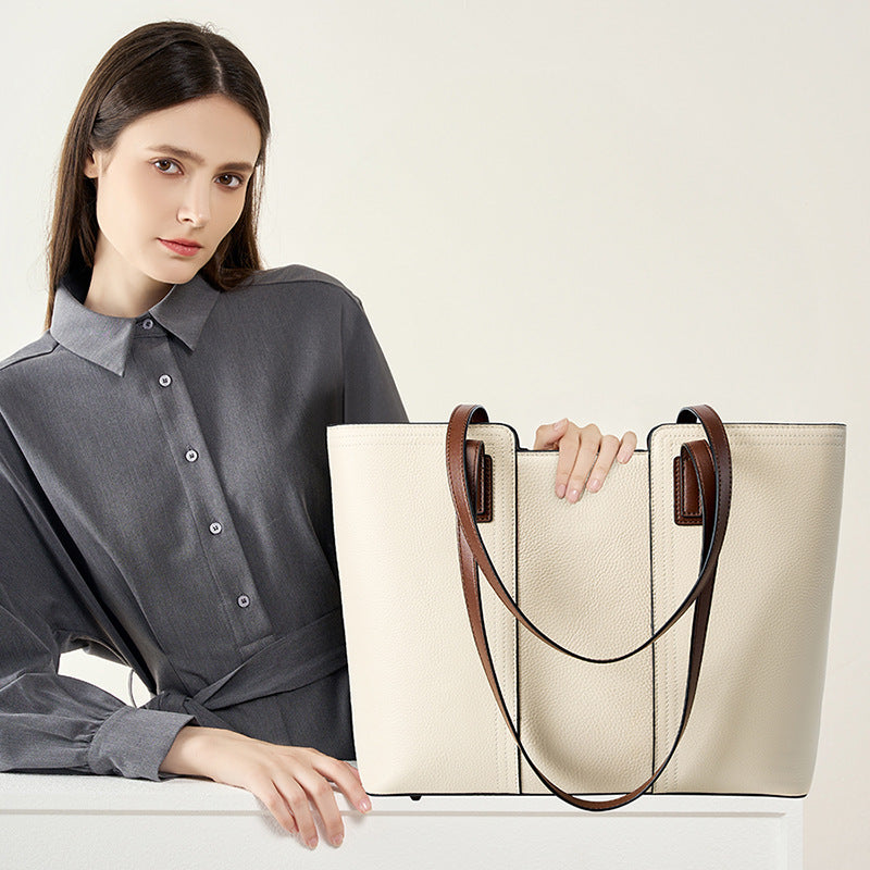 Large Capacity Genuine Leather Shoulder Tote Bag For Work