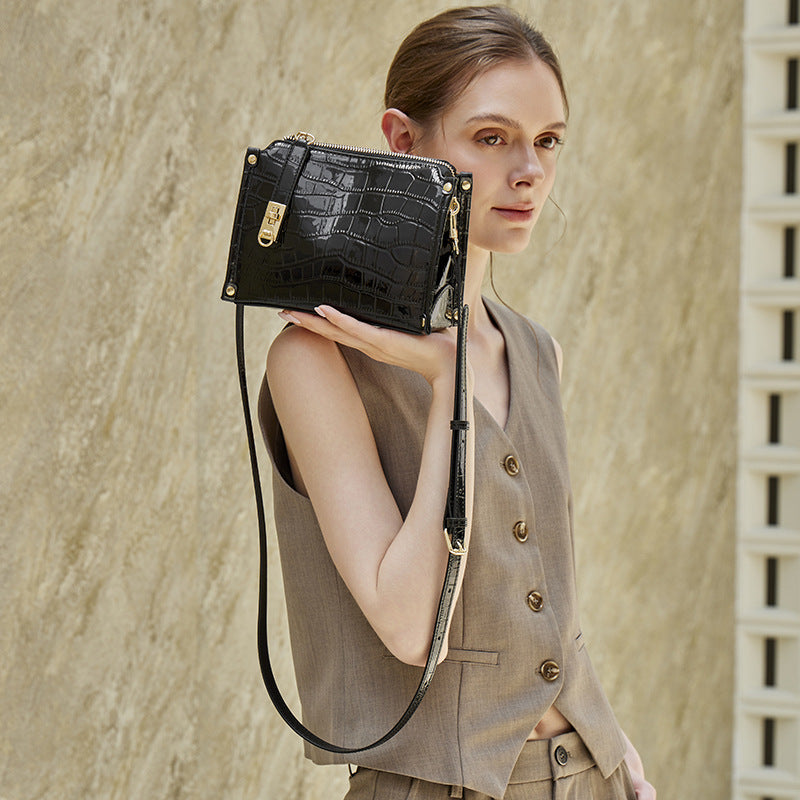 Genuine Leather Shoulder Crossbody Top-Handle Mini Square Bag