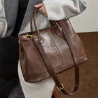 Stylish Genuine Leather Shoulder Tote Bag With Top Handles