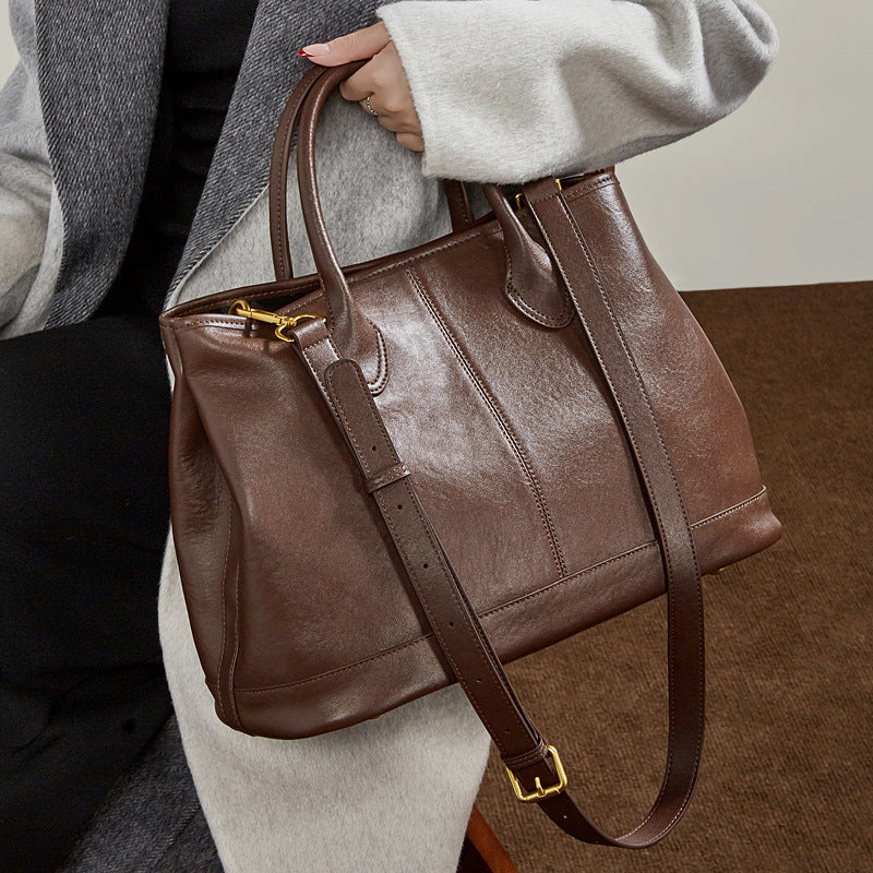 Stylish Genuine Leather Shoulder Tote Bag With Top Handles