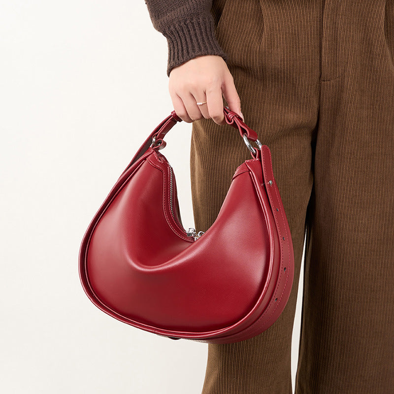 Vintage Single-Shoulder Crossbody Top-Handle Crescent Bag