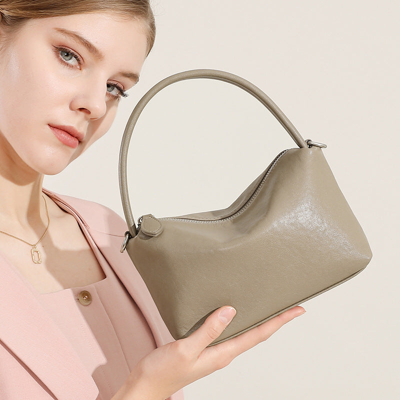 Genuine Leather Top-Handle Pillow Crossbody Bag