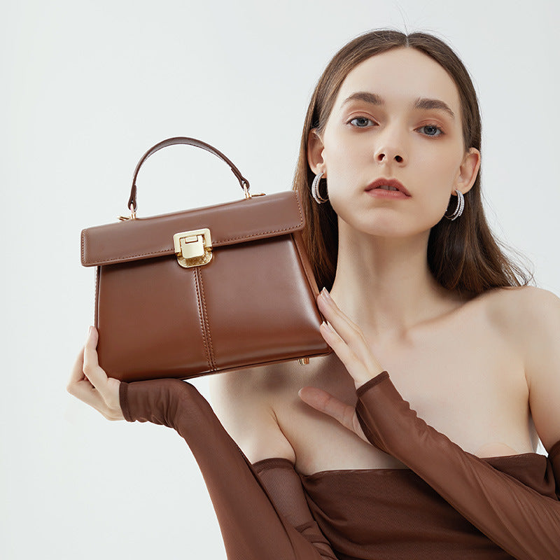 Genuine Leather Top-Handle Kelly Bag