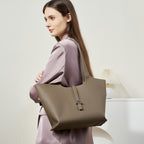 Commuter Genuine Leather Tote Bag With Top Handles And Shoulder Strap