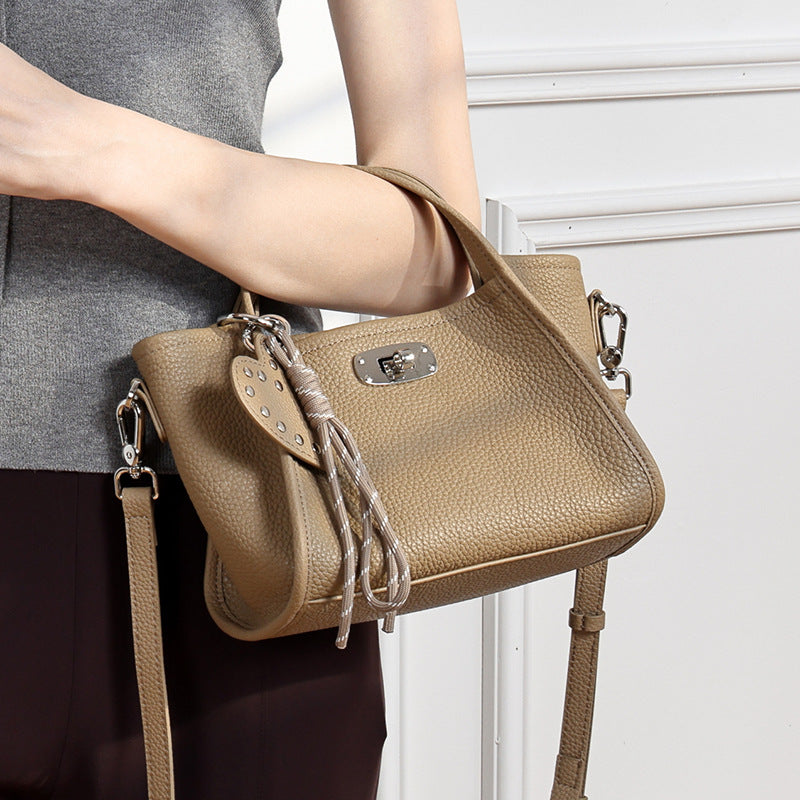 Genuine Leather Top-Handle Crossbody Tote Bag