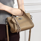 Genuine Leather Top-Handle Crossbody Tote Bag