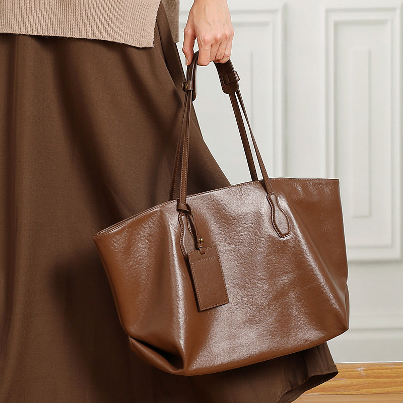Vintage Genuine Leather Shoulder Tote Bag
