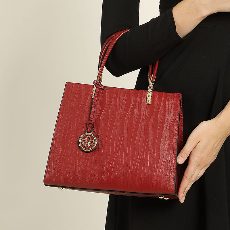 Genuine Leather Top-Handle Crossbody Tote Bag