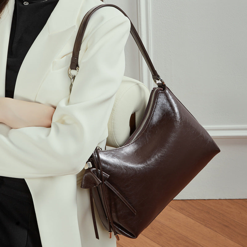 Genuine Leather Shoulder Bag Crossbody Handbag Underarm Purse