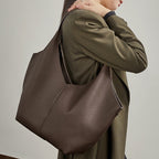 Genuine Leather Top-Handle Underarm Tote Bag