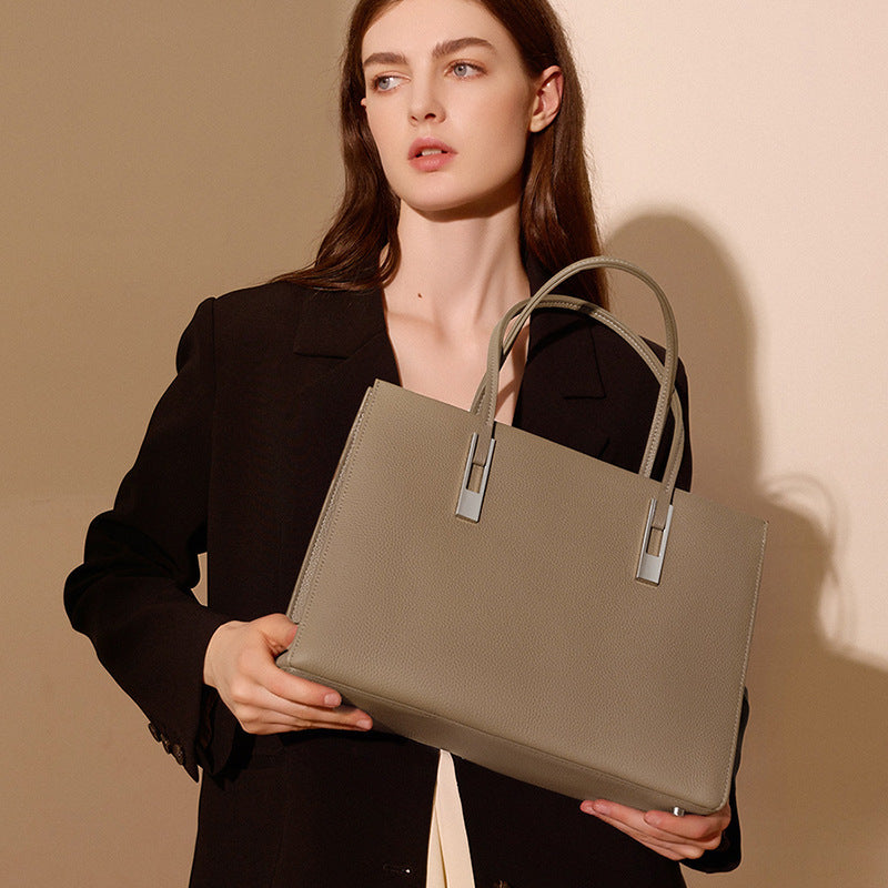 Vintage Genuine Leather Tote Bag With Top Handles