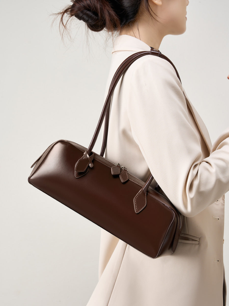 Korean Style Genuine Leather Shoulder Baguette Bag