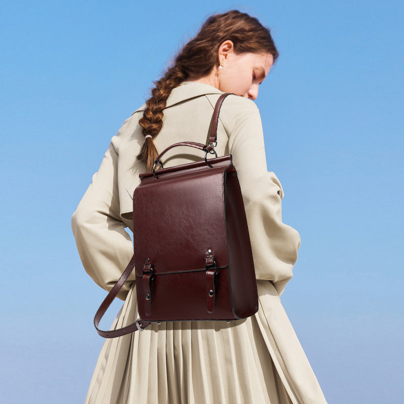 Vintage Preppy Genuine Leather Backpack