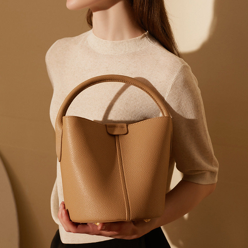 Genuine Leather Shoulder Crossbody Handbag Bucket Bag