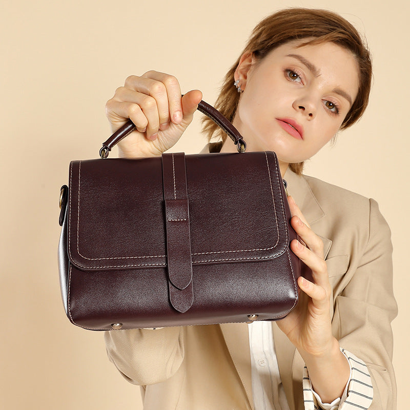 Genuine Leather Top-Handle Crossbody Boston Bag