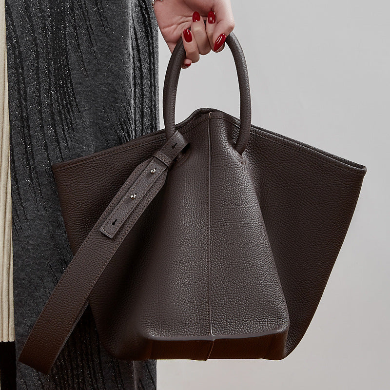 Commuter Genuine Leather Shoulder Crossbody Bucket Handbag