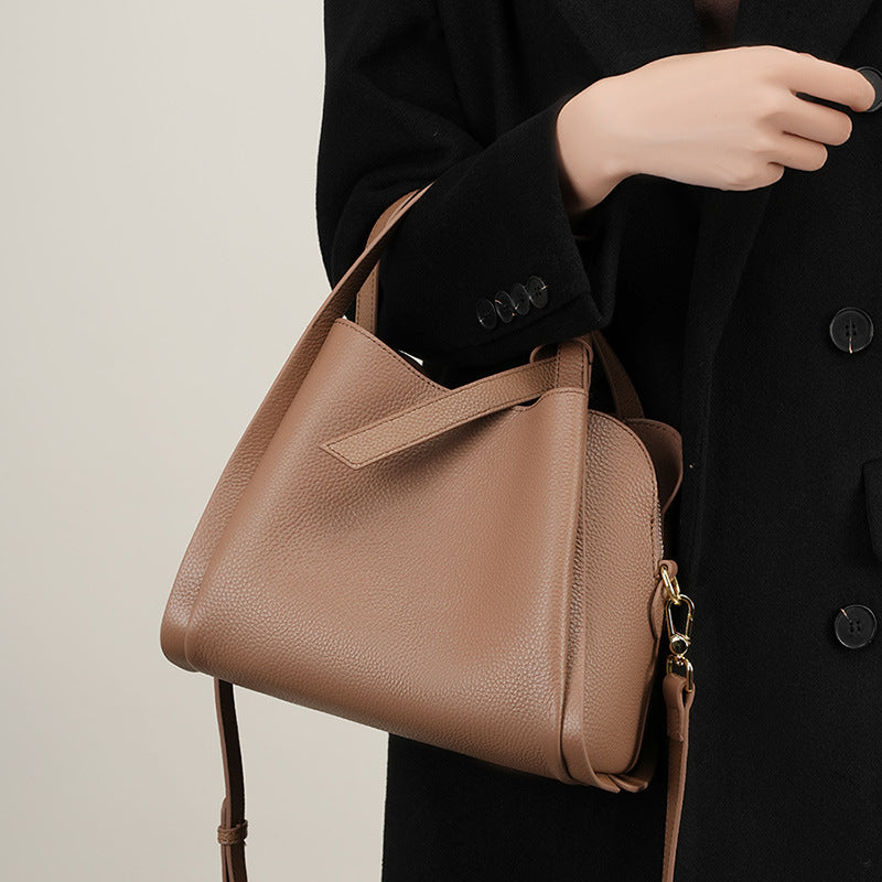 Genuine Leather Crossbody Handheld Bucket Bag