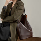 Genuine Leather Large Capacity Crossbody Bucket Bag