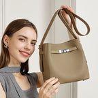 Genuine Leather Top-Handle Crossbody Bucket Bag