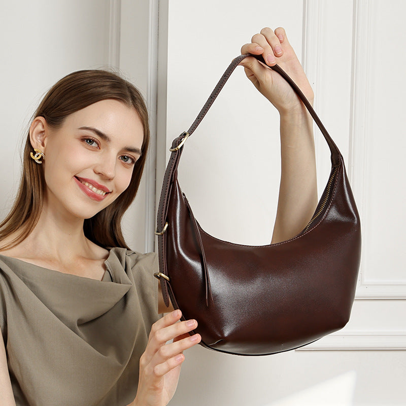 Genuine Leather Top-Handle Dumpling Crossbody Bag