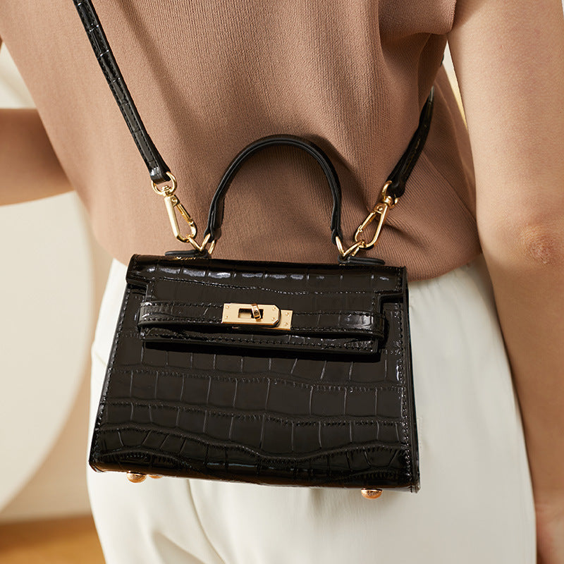 Genuine Leather Kelly Bag With Top Handles And Shoulder Strap