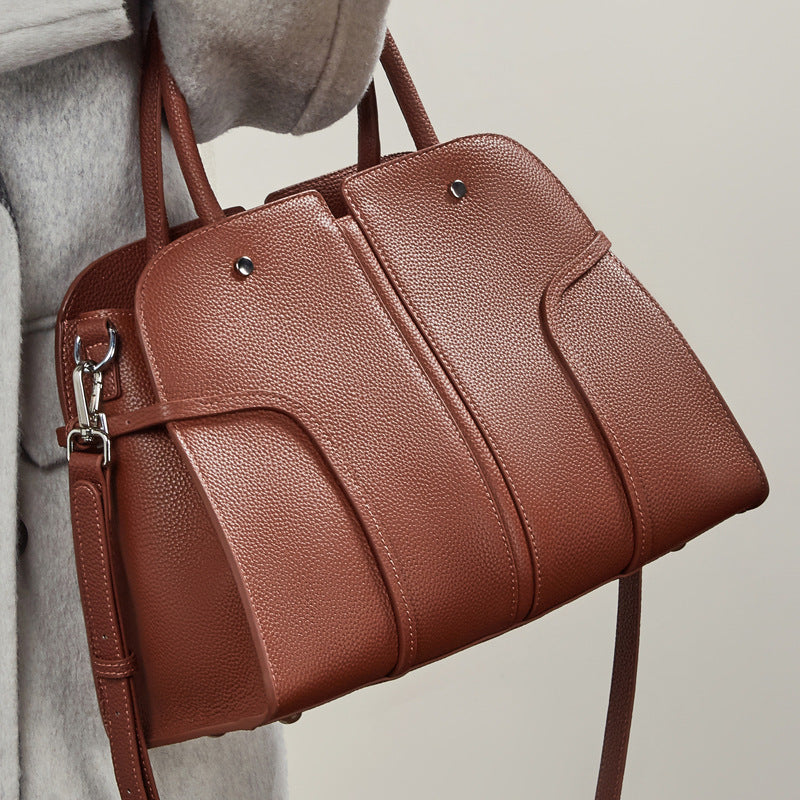 Genuine Leather Top-Handle Crossbody Tote Bag
