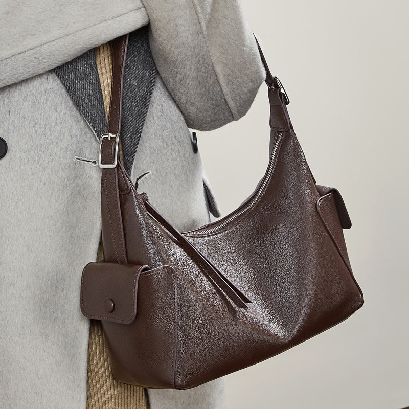 Genuine Leather Top-Handle Crossbody Tote Bag