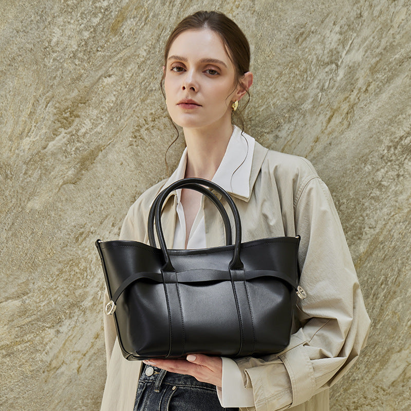 Genuine Leather Top-Handle Crossbody Tote Bag