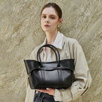 Genuine Leather Top-Handle Crossbody Tote Bag