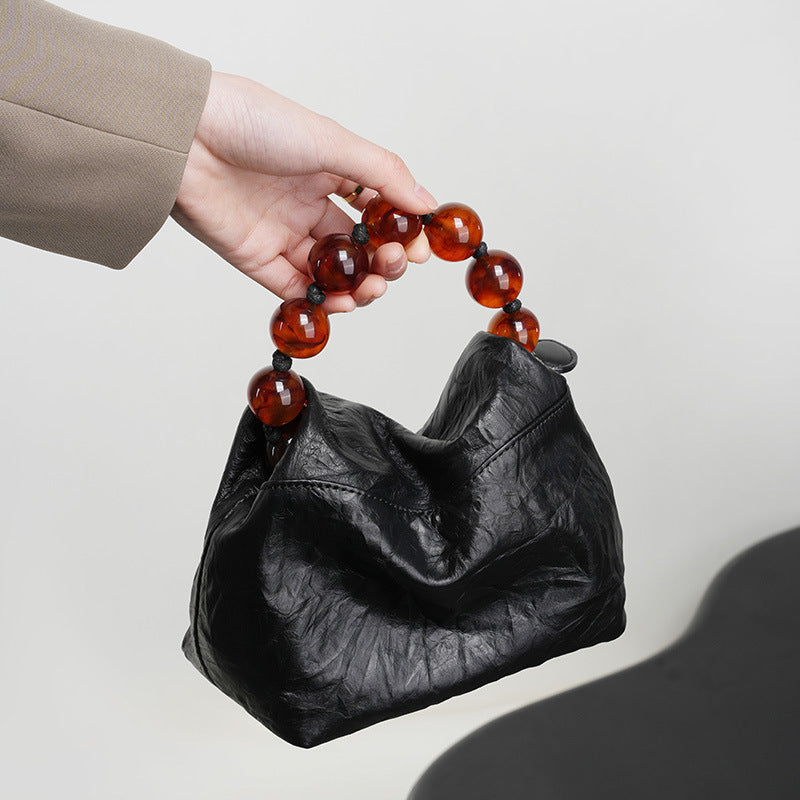 Genuine Leather Top-Handle Crossbody Lunch Box Bag
