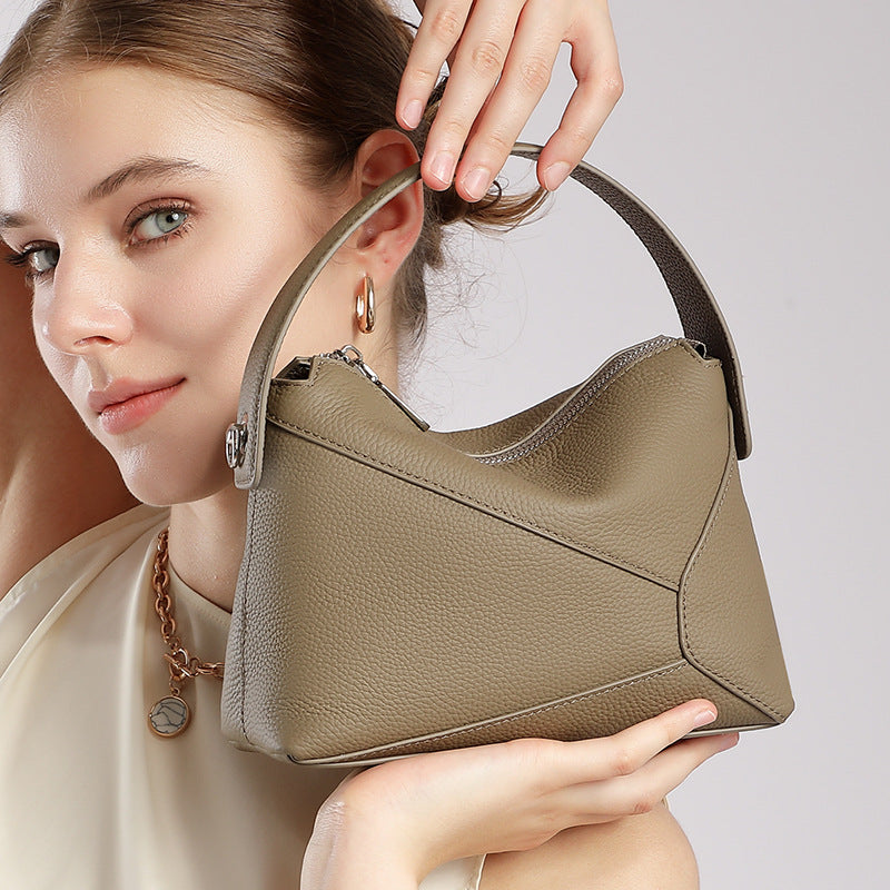 Genuine Leather Top-Handle Crossbody Bag