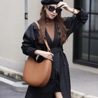 Genuine Leather Shoulder Crossbody Top Handle Crescent Bag