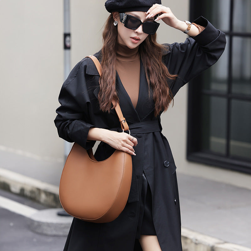Genuine Leather Shoulder Crossbody Top Handle Crescent Bag