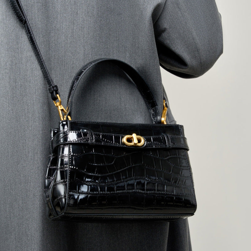 Genuine Leather Top-Handle Kelly Bag